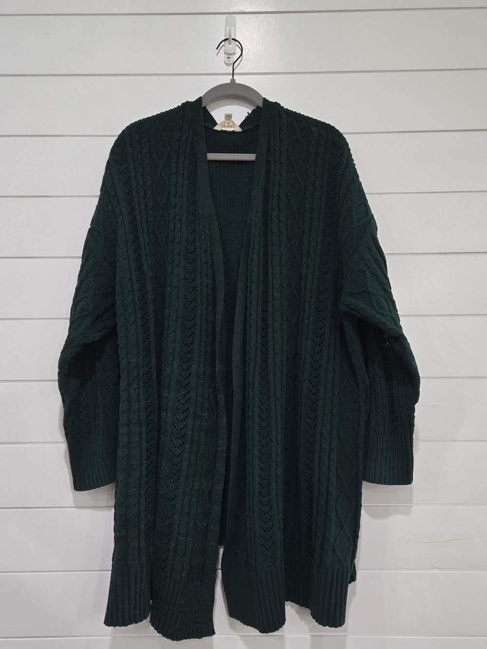 Terra & Sky Womens Plus Size 4x Deep Green Cable Knit Open-Front Cardigan